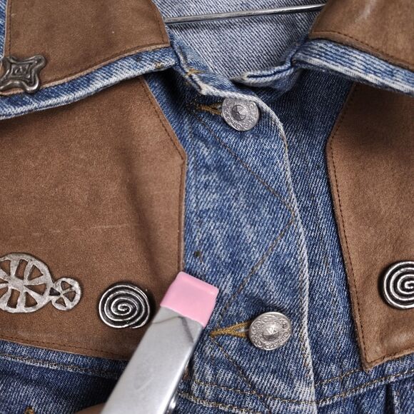 Vintage 80s-90s Denim Embellished Threads On Threads Vest 100% Cotton Sz M/L - Picture 7 of 12